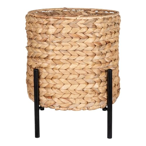 AltoBuy Maori - Cache-Pot Tressé en Jacinthe d'eau Naturelle Support en Métal Noir