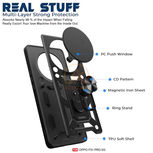 Image of Armor Bumper Back Cover Case for Oppo F31 Pro 5G Rotating Camera Cover, Ring Holder & Kickstand | Heavy Duty & 360 Degree Protection Oppo F31 Pro 5G Back Cover (Black)