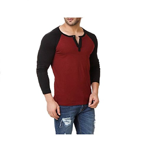 Image of Urbano Fashion Men's Maroon Full Sleeve Henley T-Shirt