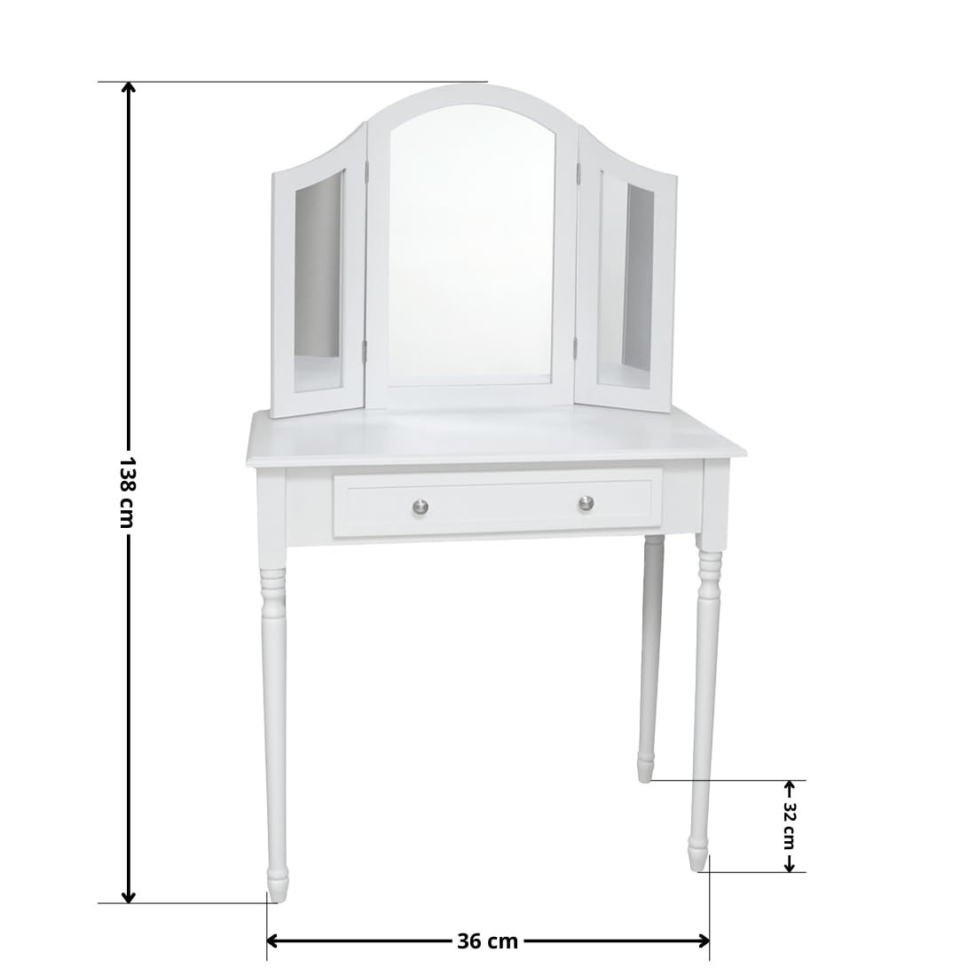 Acomoda Textil – Tocador de Madera con Espejo. Mesa de Maquillaje Blanca con Cajón Amplio y Diseño Elegante para Dormitorio. Mueble Funcional, Resistente y Versátil. (82x36x138 cm)