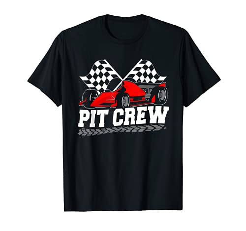 Pit crew car racing checkered flag racing party t-shirt