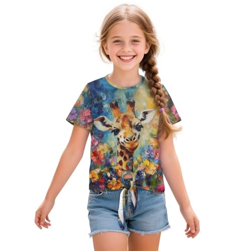 Girls Summer Short Sleeve Tie Knot T-Shirts 5-12Y Kids Casual Graphic Shirt for Outdoor School Beach Vacation2
