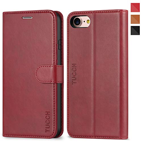 iPhone 8 Case, iPhone 7 Wallet Case, TUCCH Premium PU Leather Flip Folio Wallet Case with Card Slot, Stand Holder, Magnetic Closure [TPU Shockproof Interior Protective Case] Compatible iPhone 7/8, Red