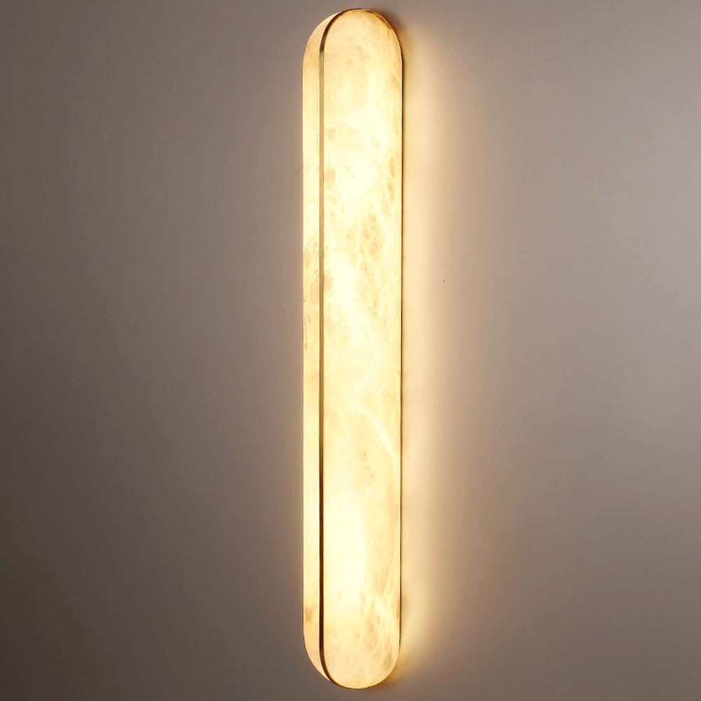 Alabaster Wall Sconce-17.72IN Modern Bathroom Vanity Sconces Lighting Hardwired 3000K LED Wall Lamp Natural Marble Wall Light Mirror Vanity Alabaster Stone Lights For Bedroom Living Room Staircases