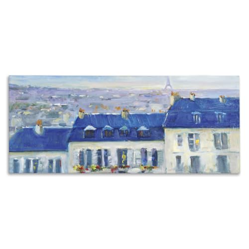 'Vivid Blue Cityscape Buildings Flower Lined'| Canvas Art