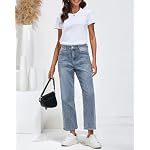 Vetinee Damen High Waist Jeans Weites Bein Stretch Baggy Straight Leg Jeanshose – Bild 5