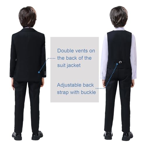 Image of Boy Suits 5 Pieces Formal Suit Set with Adjustable Waist Kids Dress Suit for Wedding Prom