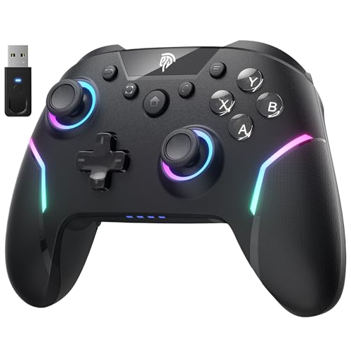 EasySMX X20 Mando Inalambrico PC con Hall Gatillo Conmutable 2 en 1- Hall Joystick Desmontable- Mando para PC con Botones Mecánicos- RGB Luz- 1000mAh Batería para Switch/Steam/Android/Móvil- Ferroso