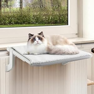 Maxetodo Perchoir de fenêtre en Maille et Lit pour Chats Hamac sur Radiateur Hiver avec 4 ventouses puissantes Couchage et mobilier pour Chats Capacité de Charge
