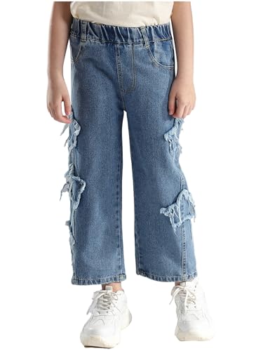 Girls Retro Jeans Junior Casual Wide Leg Denim Pants Jeans Kids Clothes Size 5-16 Years