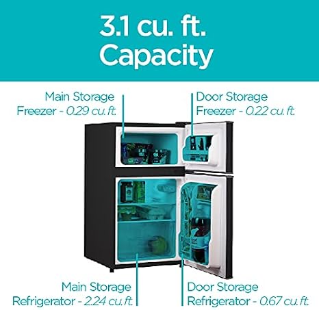 BLACK+DECKER 3.1 Cu. Ft. Compact Two Door Refrigerator, BCRDK32B, Black