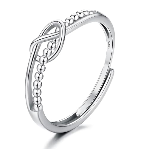 JeweBella Ringe Frauen Silber 925, Ring Silber 925 Damen, Verstellbare Liebesknoten Silber Verlobungsring, 925 Sterling Silber Finger Ring Damen Versprechen Ringe Schmuckgeschenke Silber/Gold/Roségold