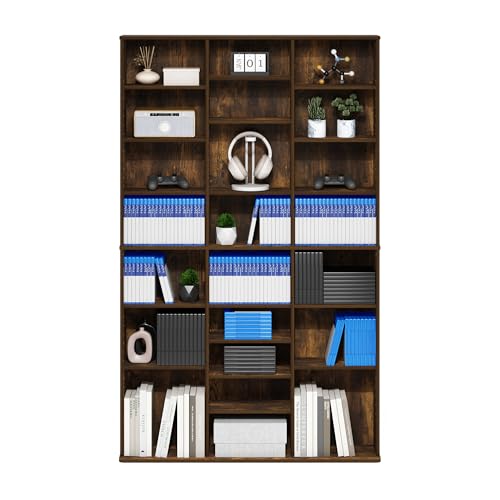 Image of Furinno Jaya DVD Shelf, 24-Shelf Wide CD Rack, Media Shelf with Adjustable Shelves, 8 x 3 DVD Storage Cabinets for CD Bluray Game Disc, Easy Assembly, for Living Room, Home Office, Amber Pine