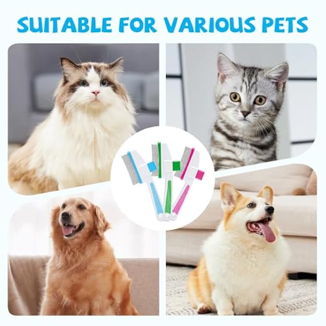 Pet Hair Removal Comb Flea Comb, Cat Brush with Release Button, Cat Grooming Brushes for Indoor Cats Shedding, Cleaning Shedding Pet Hair Remover for Dogs Cats Pet Grooming Brush Tool (Blue, 1PC)-uJx6iX0N
