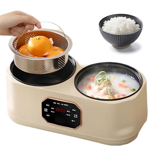 FHRKA 3.4L Double Spelling Rice Cooker, Electric Multi-functional Double-liner Hotpot Pot, Double Slow Cooker, with 1 Steamer