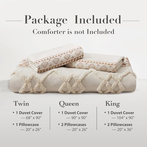 Image of Oli Anderson Boho Duvet Cover Set Queen Size, Beige and Terracotta Color Clash 3 Pieces Microfiber Bedding Set, Durable and Super Soft Duvet Covers with Zipper and Ties, 90 inch*90 inch