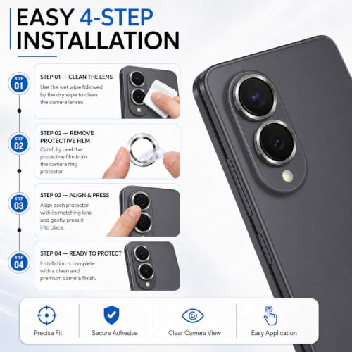 Image of FIRST MART Black Camera Ring Guard Protector for Samsung Galaxy Z Fold 8 | Tempered Glass with Metal Alloy Rings, HD Clear, Scratch Resistant, Case-Friendly | Pack of 1