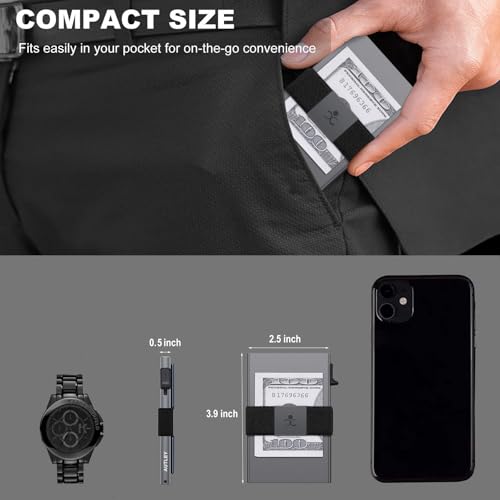 Image of SEMORID Slim Aluminum Card Holder Wallet for Men, Durable Expandable Backplate, RFID Blocking Minimalist Metal Pop Up Wallet, Holds 12+ Cards Plus Cash