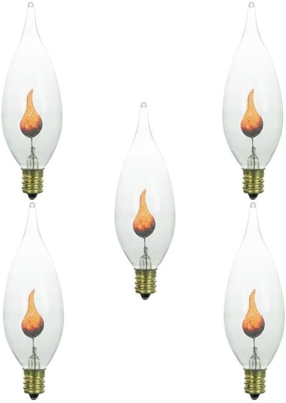 5 Flicker Flame Light, E12 Candelabra Base, 3 watt Bulb