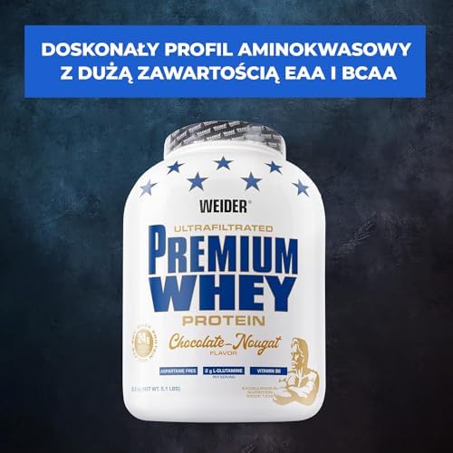 Weider Premium Whey Protein. Koncentrat i izolat białka serwatki. Z L-glutaminą i witaminą B6. Czekolada-Nugat (1 x 2.3 kg).