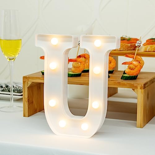 Image of Restaurantware Illumify 7.1 x 1.2 x 8.7 Inch Light Up Letter 1 Durable Marquee LED Light - Letter U Touchproof White Plastic Party Light Keyhole Slot For Parties Weddings Or Special Events
