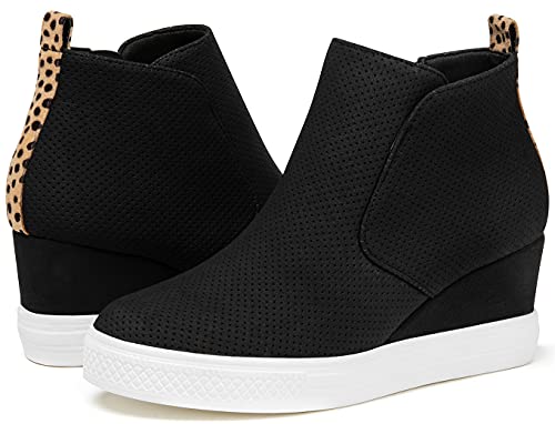 katliu Women s Wedge Sneakers Platform Wedge Shoes Animal Print Booties Black