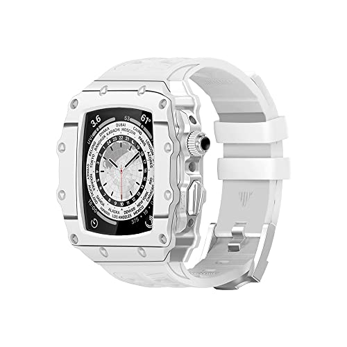 Kit modification fibre de carbone Apple Watch 45mm bracelet caoutchouc blanc iWatch 8
