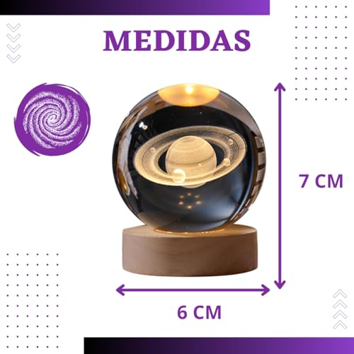 Luminária de Mesa Led Bola de Cristal 3D Astronauta Lua Saturno Galaxia Abajur para Quarto Escritóri