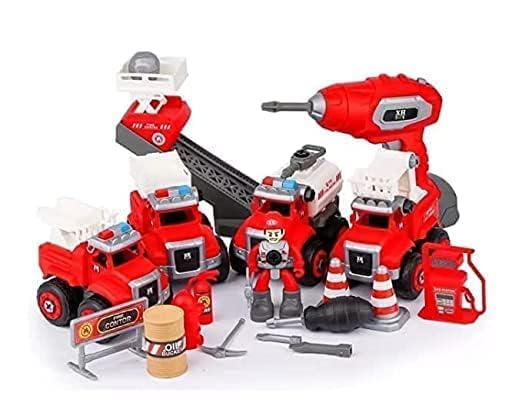 Image of Yetli Construction DIY with Working Drill Machine Pretend Play Toy Trucks Play Set Building Vehicles Set for Kids, Boys and Girls (DIY with Working Drill)(Red)