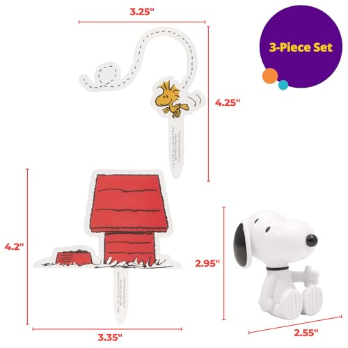 Image of DecoSet Peanuts Snoopy and Woodstock Cake Topper, 3-Piece Cake Decoration | For Birthday, Parties, Celebration