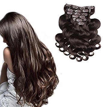 MaiDuo Hair Wavy Clip in Hair Extensions Human Hair 12" to 20" 70 grams Clip in Human Hair Extensions (14", 2 Dark Brown)