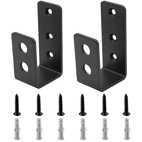 Kemcatui 2x4 Door Barricade Brackets, U-Shaped Heavy Duty Door Security Bar Bracket, Door Bracket with Mounting Screws, U Bracket for Garage, Barn, Shed - Black Cover