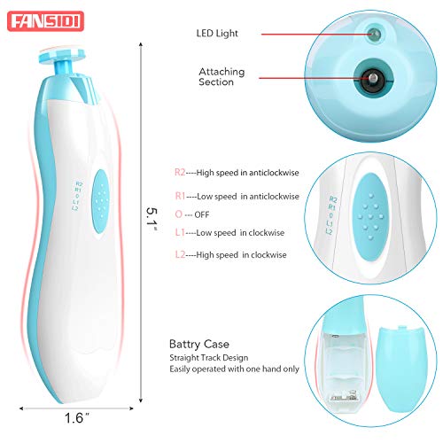 Baby Nail Clippers, Fansidi Safe Baby Nail Trimmer Baby Nail File Electric With 10 Filing Pads 8 Sandpapers For Newborn Infant Toddler Or Adult Toes Fingernails Care - Aa Battery Operated (White/Blue) #TOP2
