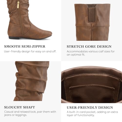 Rollda SUEDI Women's Slouchy Knee High Boots Pull On Flat Boots Side Zipper Fall Boots for Women2