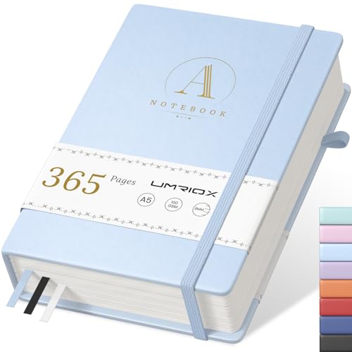 Umriox Journal intime pour adulte - Format A5 - 365 pages - Couverture rigide - Carnet épais - Avec papier 100 g/m² - En cuir - Pour bureau, école, travail, femmes et hommes - 14,5 x 21 cm - Bleu