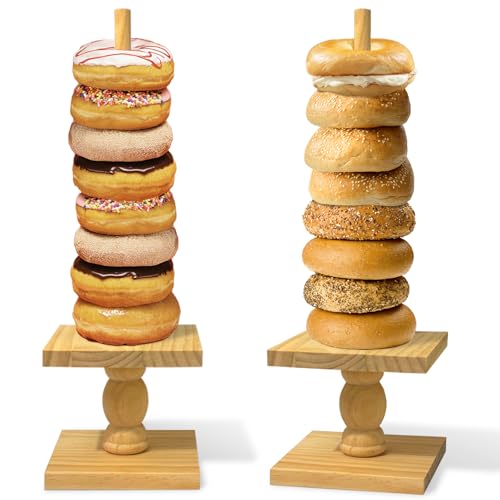 HIYTRANKER 2 Pcs Donut Stand Wooden Square Doughnut Stand Bagel Stand Donut Display Tower for Dessert Table Doughnut Holders for Party Donut Display Stand for Birthday Banquet