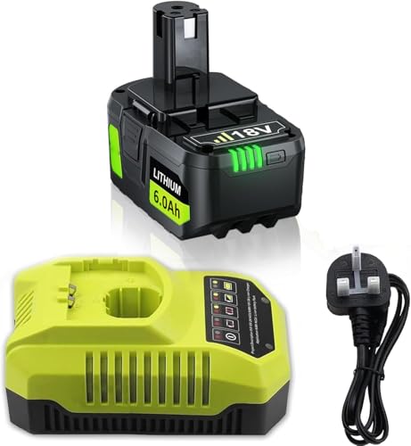 18V 6.0Ah Lithium Battery for ryobi battery P108 + P117 Charger Compatible with for Ryobi One+ Battery RB18L50 RB18L25 RB18L40 RB18L20 RB18L15 RB18L13 P108 P102 P103 P104 P105 P106 P107 P108