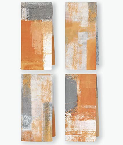 QODUNG Abstract Modern Orange Brown Grey Graffiti Soft Absorbent Hand Bathroom Towel 16x24 Inch Set of 4,Splicing Art Decorative Absorbent Drying Cloth Hand Towels Tea Towels for Kitchen