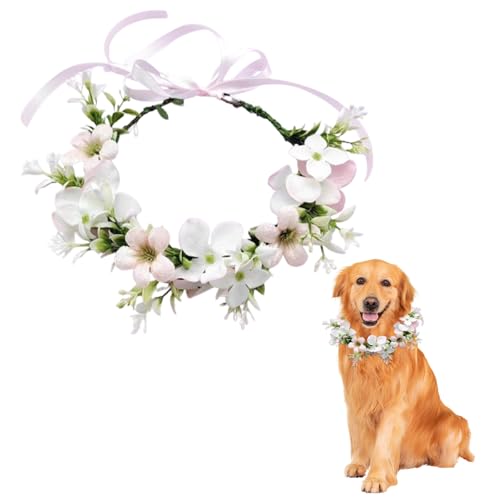 pclapora Hunde Hochzeits Blumenhalsband, Hochzeitshalsband für Hunde, Hochzeitskleidung Blumenkranz Schleife Haustier Blumenring, Corsage Hund Blumen-Krone, für Hund Hochzeit Verlobung Party Outfit