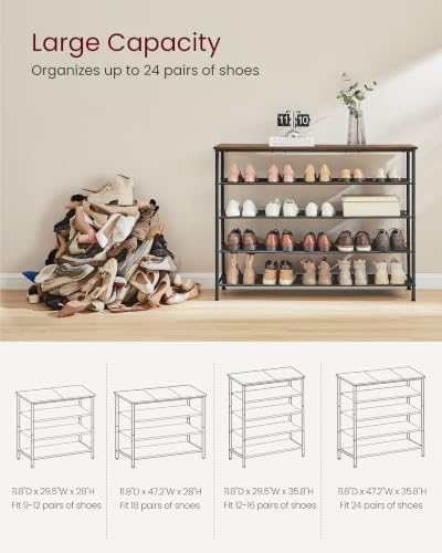 Image of VASAGLE Shoe Rack, 5-Tier Shoe Storage Organizer for Entryway and Closet, Holds 20-24 Pairs of Shoes, 4 Fabric Shelves, Steel Frame, Industrial, Rustic Brown and Black ULBS136B01