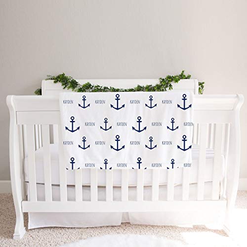 Lovable Gift Co Personalized Anchor Fleece Baby Blanket, Nautical Nursery #TOP1