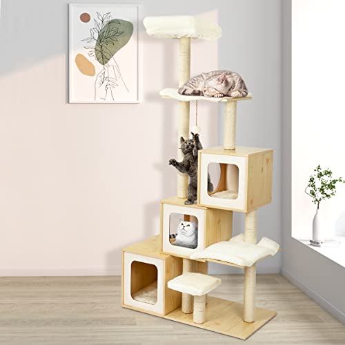 Xverycan 64" Wood Cat Tree Tower For Indoor Cats, Multi-Level Cat Furniture Activity Center With Scratching Post, Dangling Ball, Top Perches, Cat Climbing Tower,Large And Heavy Duty #TOP6