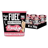 FUEL10K High Protein Banana & Raspberry Porridge Pot, 13g Protein, Source of Fibre, 70g (Pack of 8)