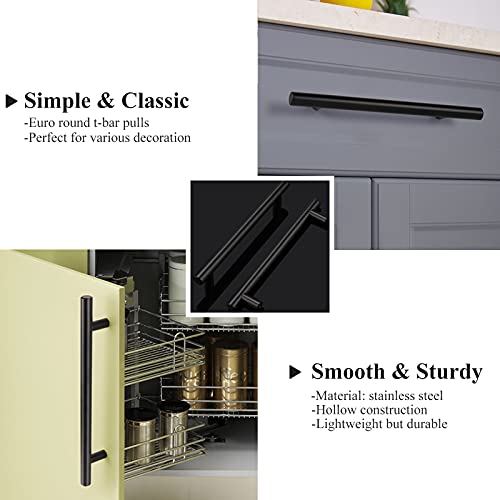 Image of Probrico (50 Pack Euro Bar Cabinet Pulls, 6-3 /10 inch Hole Center Flat Black Handles Stainless Steel Kitchen Cabinet Door Hardware for Cupboard Bedroom Drawer Dresser Chest