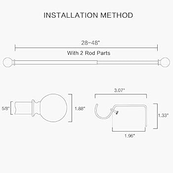 SZXIMU Curtain Rod, 5/8 Inch Single Rods for Windows 28 to 48 ...