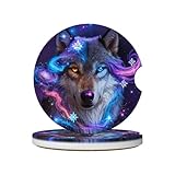HUWAAI Galaxy Wolf Car Cup Holder Coasters 2 Pack Universal 2.63 Inch Anti Slip...