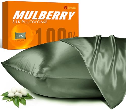 100% Mulberry Silk Pillowcase for Hair and Skin, 22 Momme Pure Natural Silk Pillow Case Both Sided with Zipper, Pillow Cover for Women Mom Men (Matcha, Standard 20''×26'')