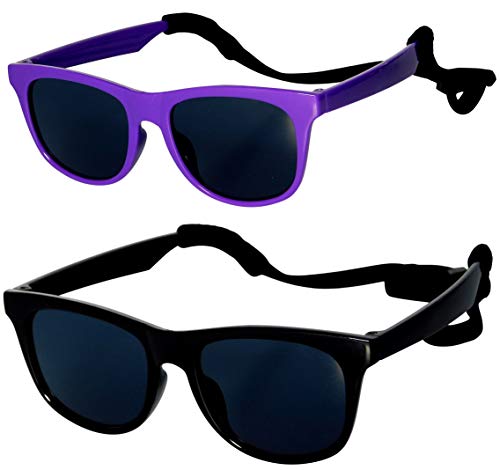 Óculos de sol infantis KD05 para bebês de 0 a 24 meses da década de 80, 2-pack Purple & Black W/ Str