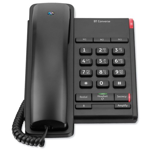 BT Converse 2100 Telephone 1 Redial Mute Function 3 Number Memory Slate Metallic Grey Ref 040206