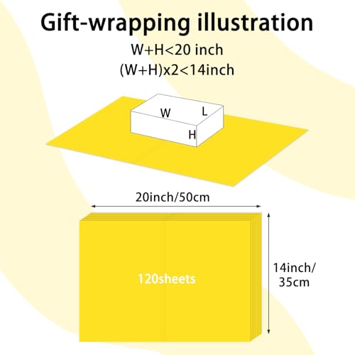 Image of 120 Sheets 20 inchX14 inch Yellow Tissue Paper for Gift Bags Wrapping, Art Tissue Paper Bulk for Weddings Birthday Party Crafts Decoration
